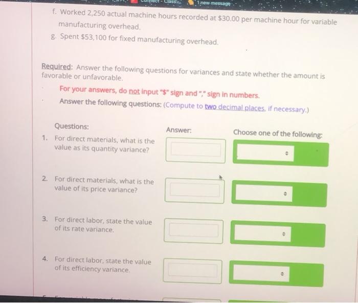 year and an abbreviated standard cost sheet for a component that is
