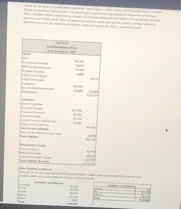 to T' (found at bottom on Financial Statements tab) Transactions for the