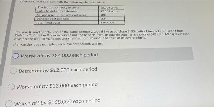 units 50,000 units Sales to outside customers 42,000 units Selling price to