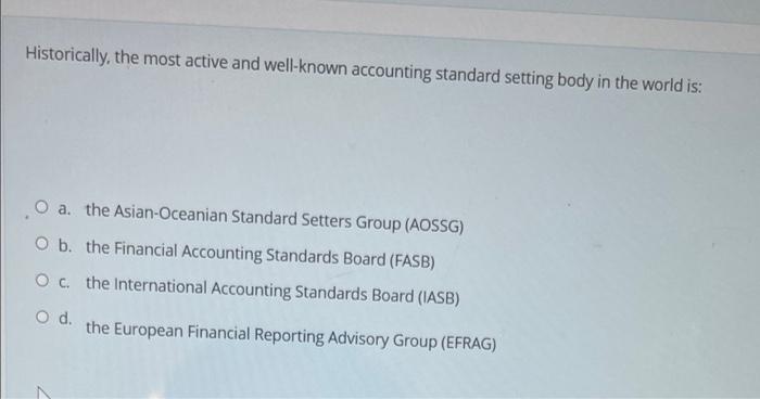  Historically, the most active and well-known accounting standard setting body in