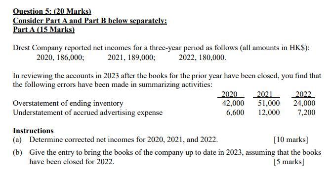  Question 5: (20 Marks) Consider Part A and Part B below