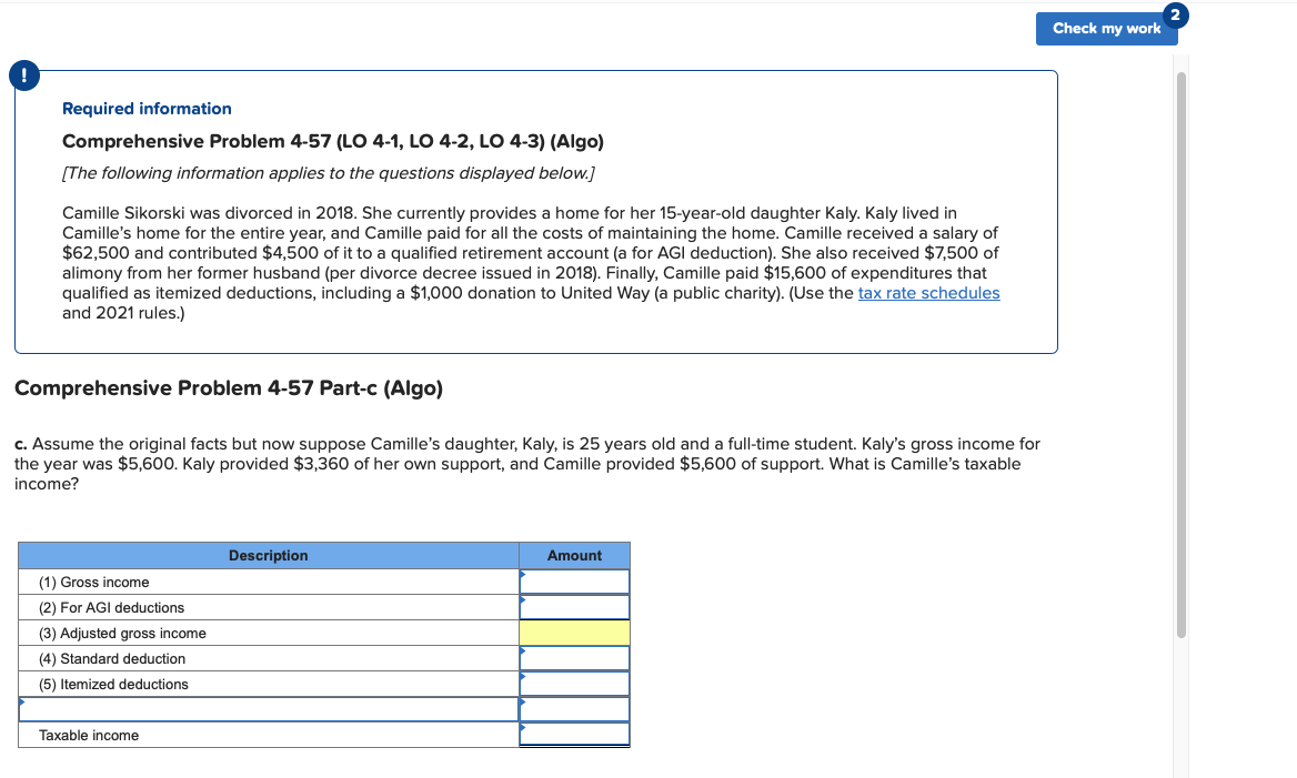  Check my work ! Required information Comprehensive Problem 4-57 (LO 4-1,