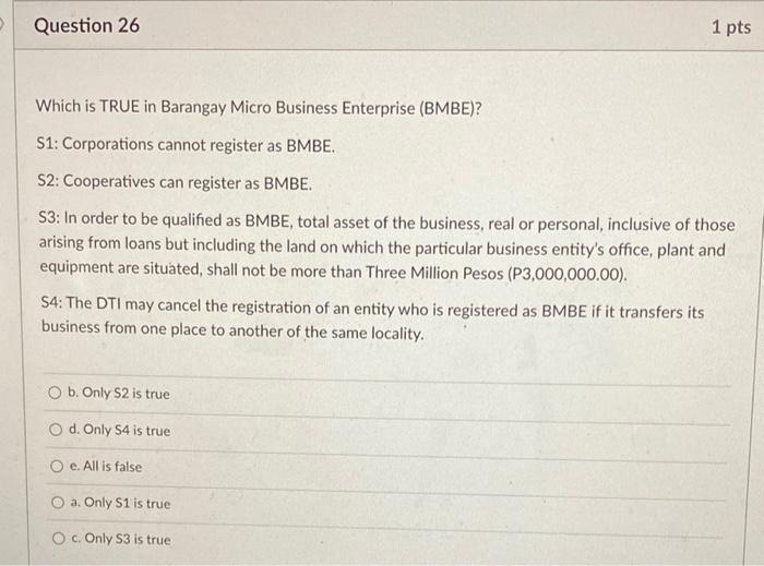 as BMBE. S3: In order to be qualified as BMBE, total asset