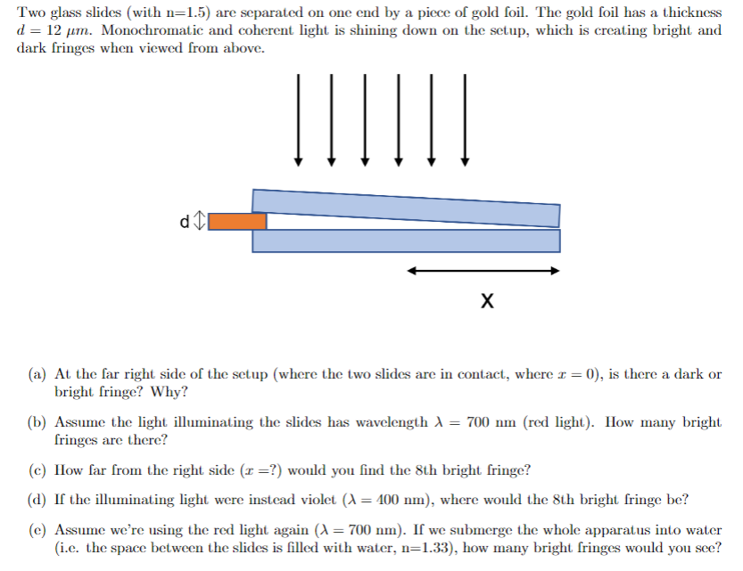 Write clearly please Two glass slides (with n=1.5) are separated on one