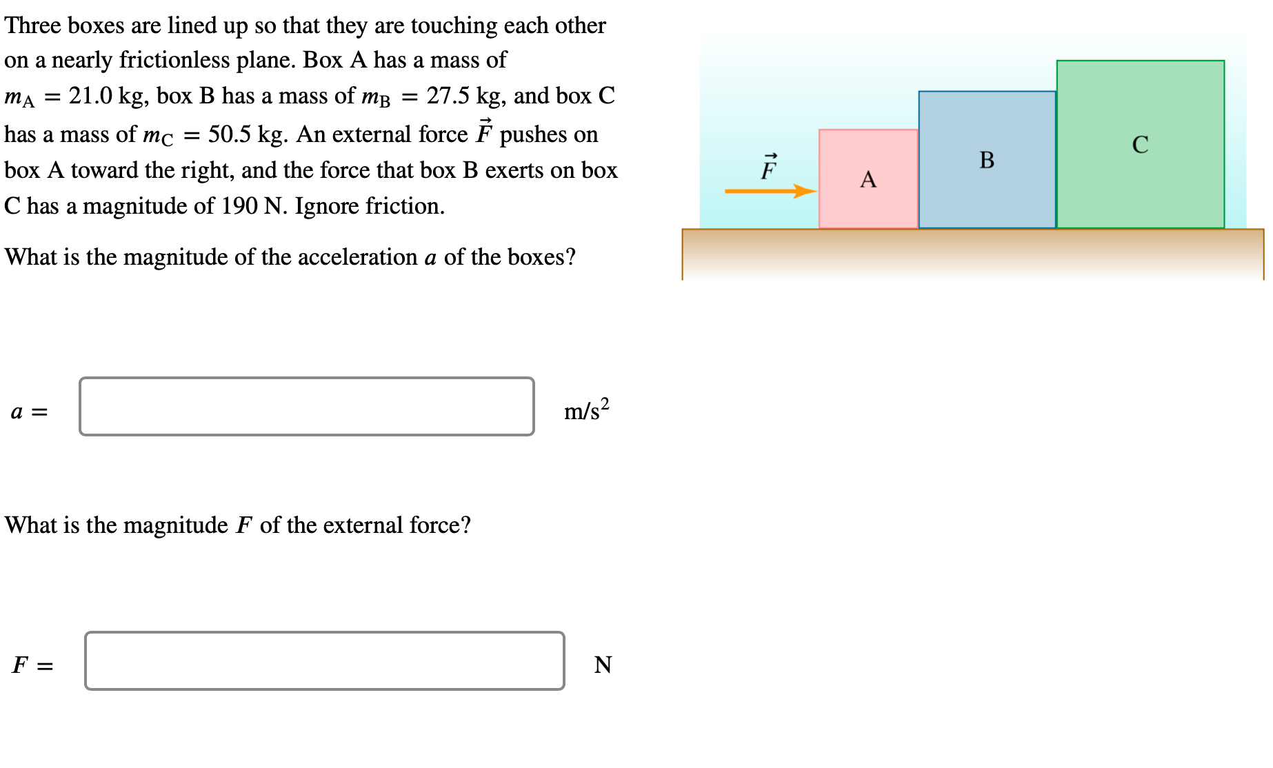 other on a nearly frictionless plane. Box A has a mass of