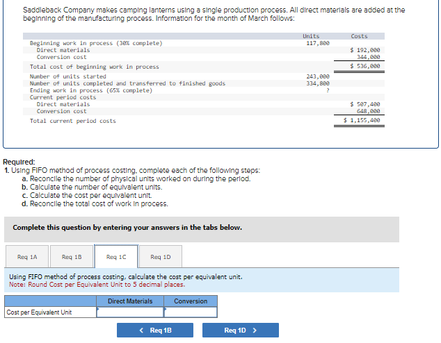 for the month of March follows: Units Costs Beginning work in process