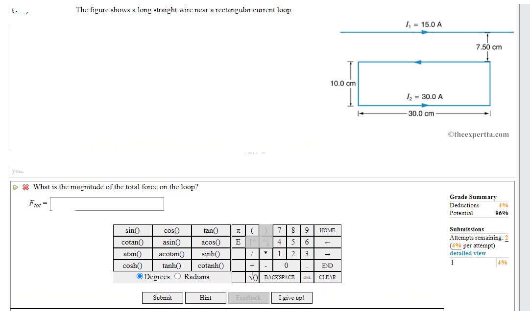 loop. 1, = 15.0 A 7.50 cm 10.0 cm 12 = 30.0