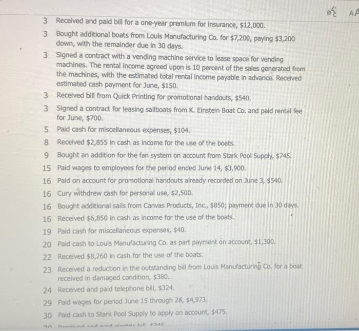 Income Expenses 511 Sailboat Rental Expense 512 Wages Expense 513 Advertising Expense