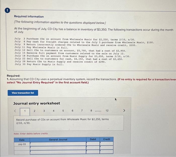  Required information [The following information applies to the questions displayed below.]
