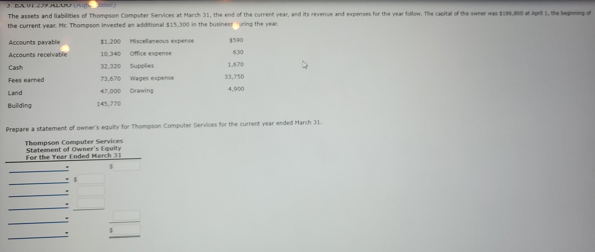 Computer Services at March 31, the end of the current year, and