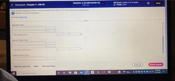 costs at customers' homes per freezer Estimated lost sales due to quality