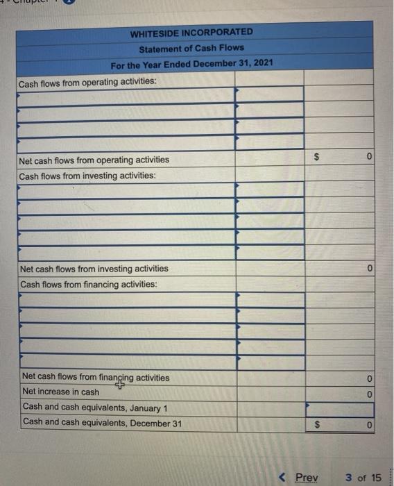 2021, for Whiteside Incorporated is presented below. $ 222,500 WHITESIDE INCORPORATED Statement