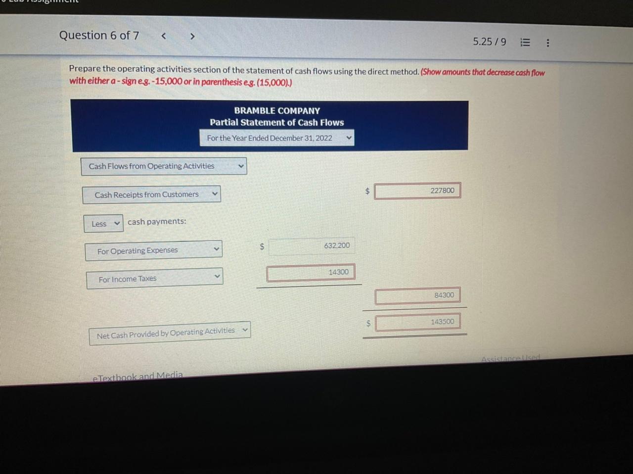 Accounts payable pertain to operating expenses. Prepare the operating activities section of