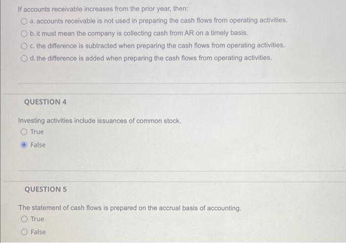 receivable is not used in preparing the cash flows from operating activities,