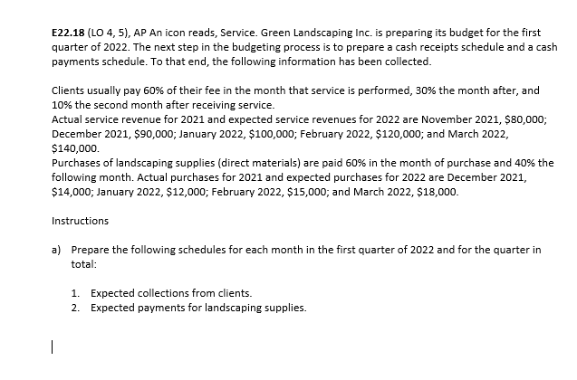  E22.18 (LO 4, 5), AP An icon reads, Service. Green Landscaping