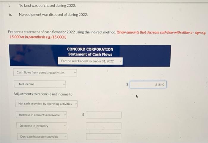 during 2022: 5. No land was purchased during 2022. 6. No equipment