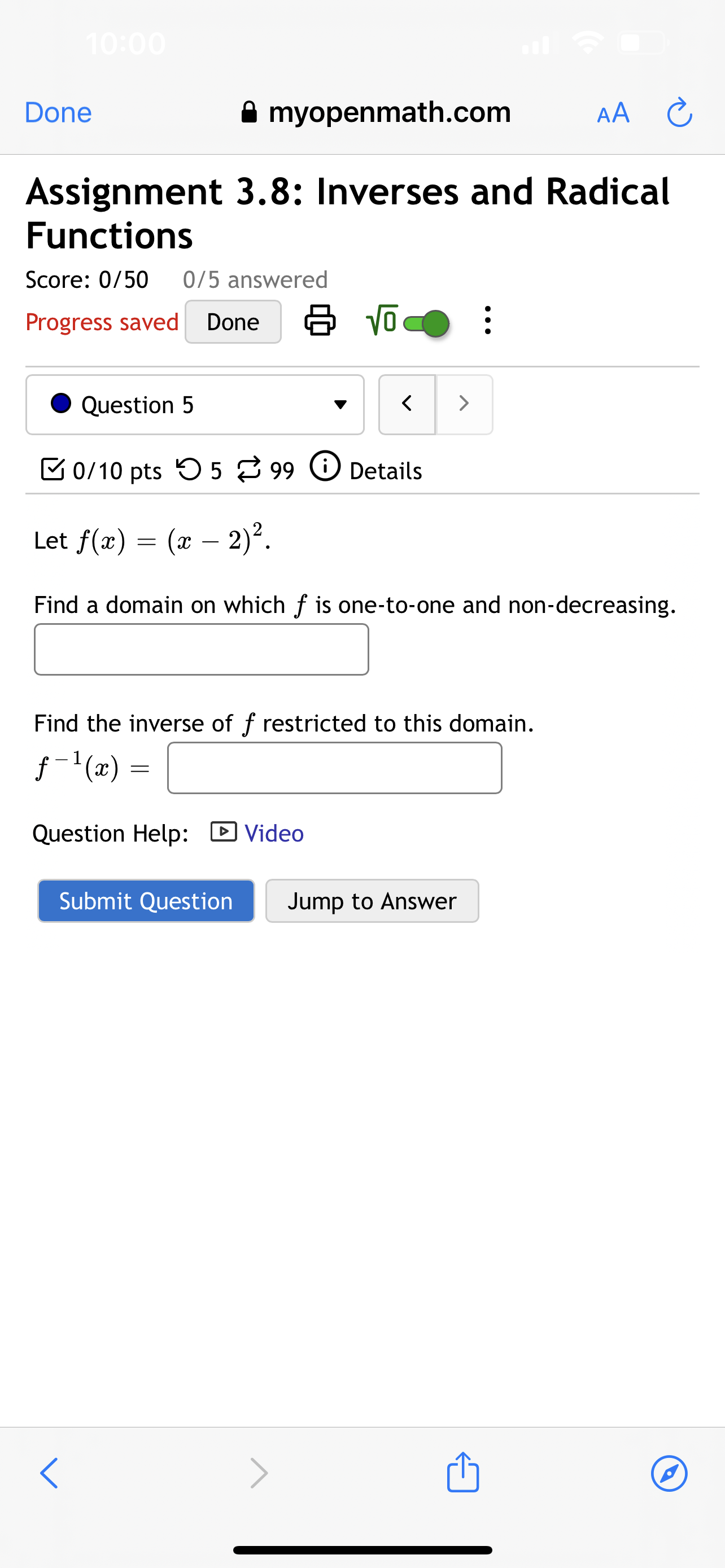 x 2 3 Question Help: DVideo Submit Question Jump to Answer 0/10