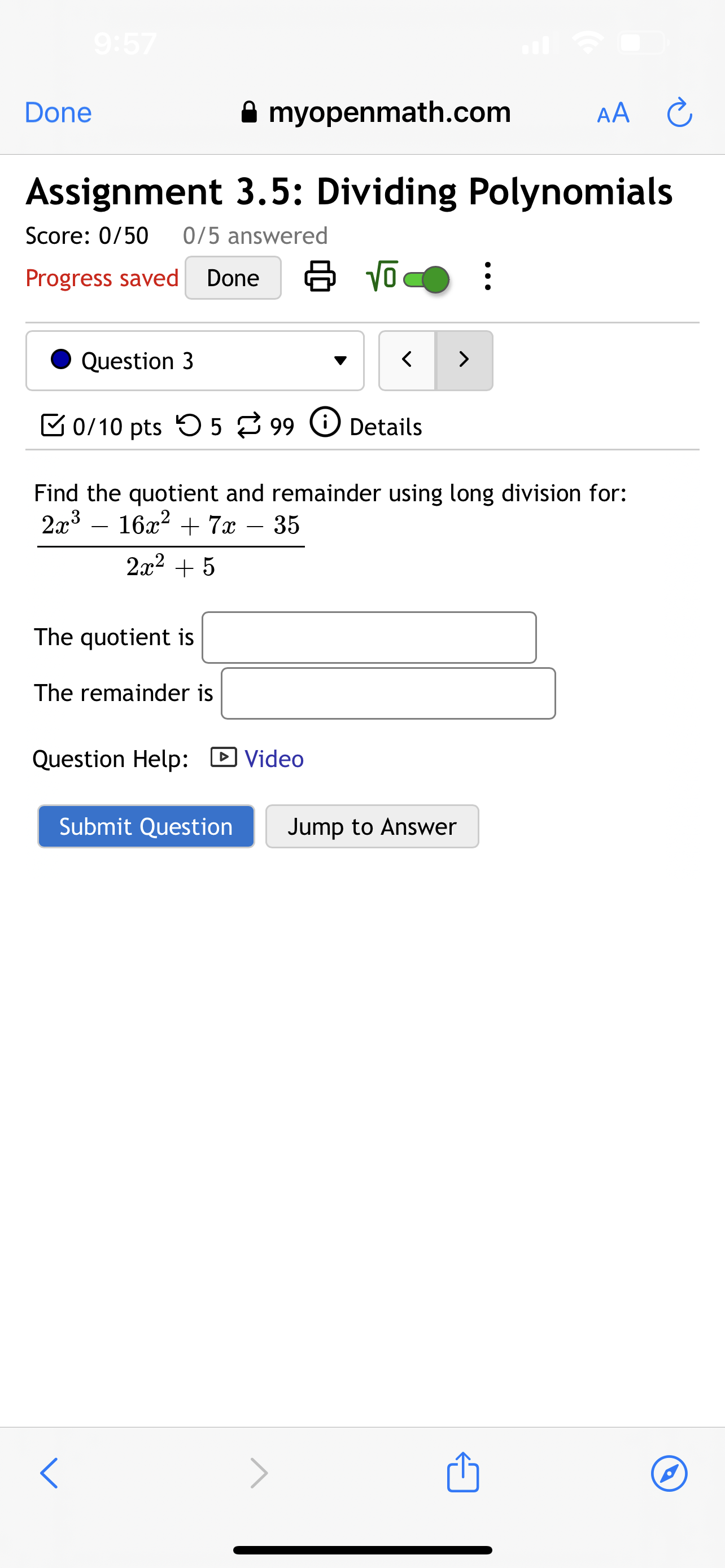 pts 9 5 99 0 Details 4x - 2 Find the inverse