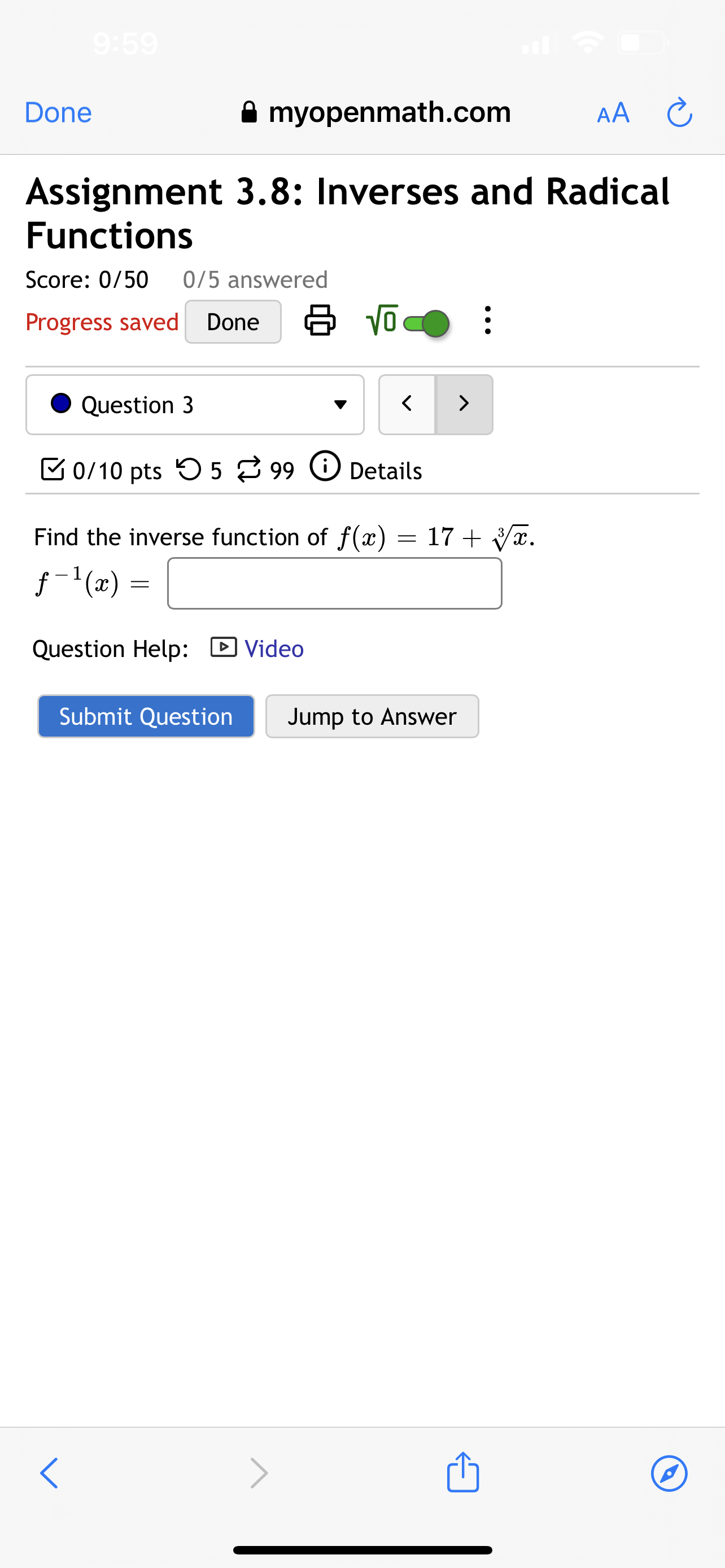 of f(a) = 5x + 2 f (20 ) = Question Help: