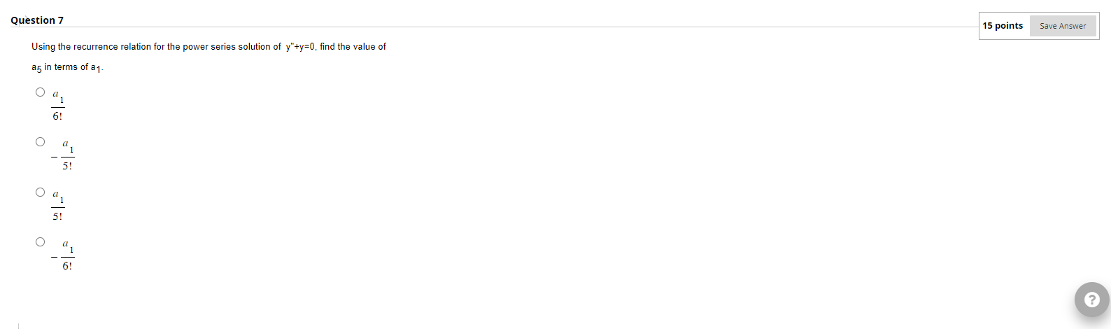 the power series solution of y"ty=0, find the value of as in