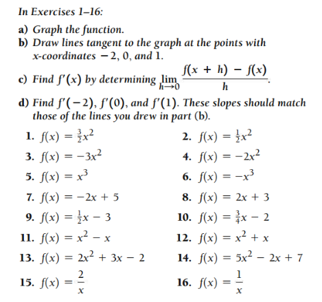 In Exercises 1-16: a) Graph the function. b) Draw lines tangent