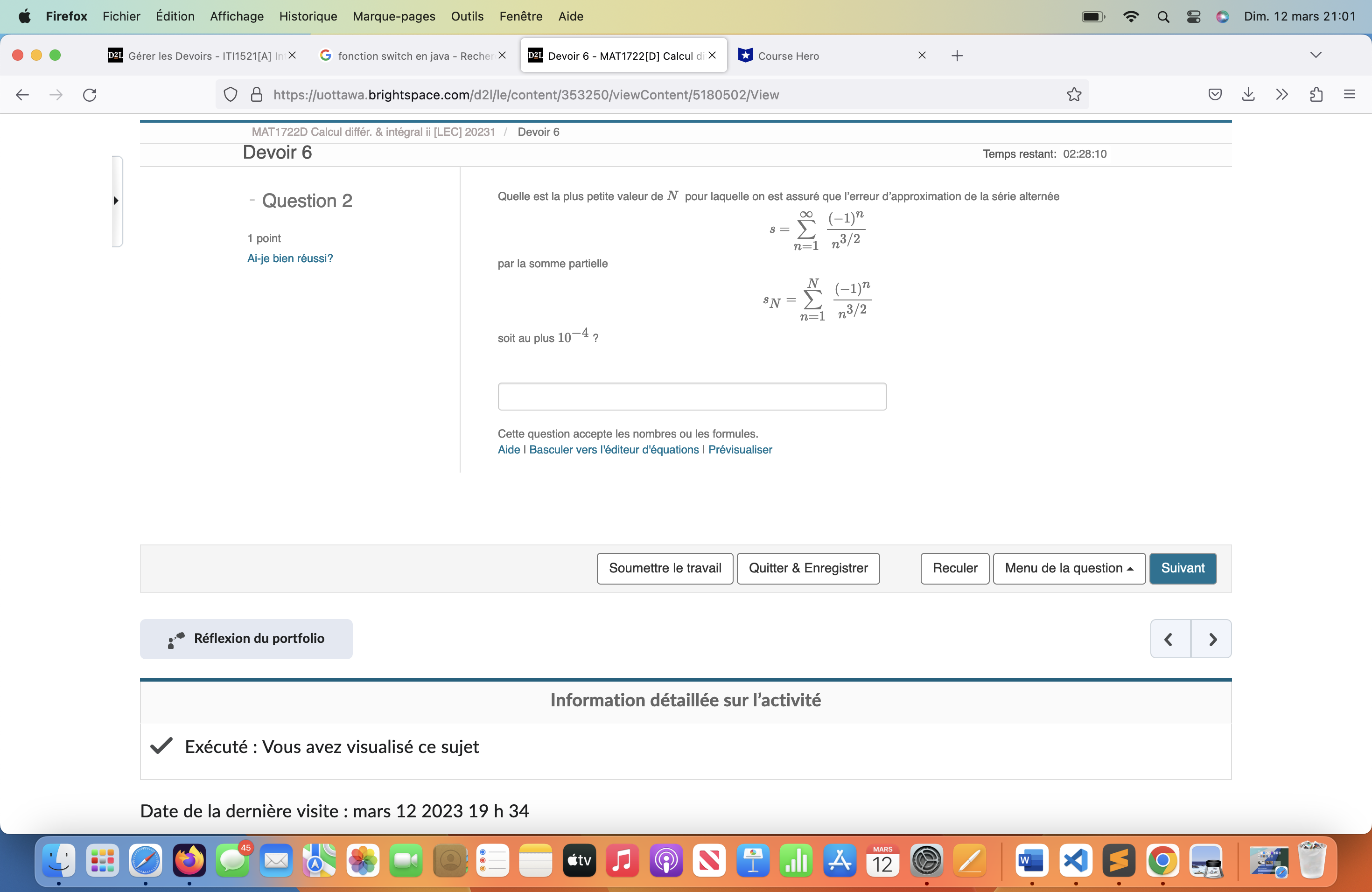 MAT1722[D] Calcul Grer les Devoirs - IT11521 [A] I r X fonction