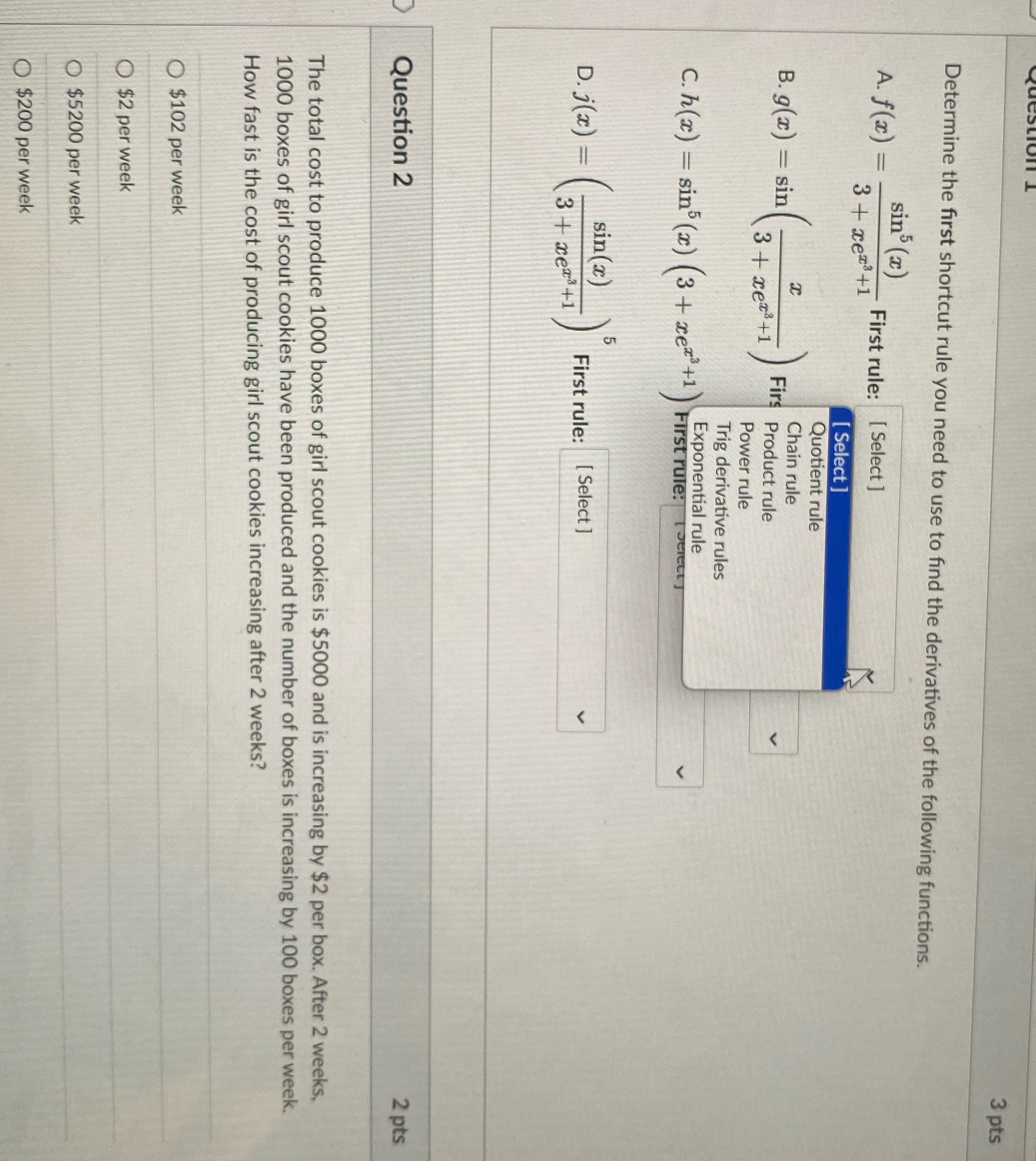 The options are the same for question 1 3 pts Determine the