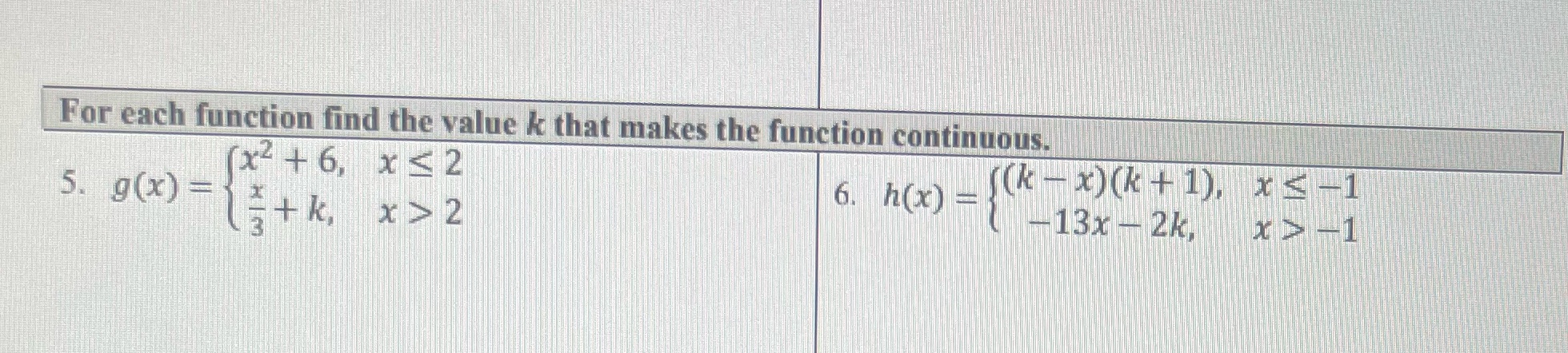  For each function find the value k that makes the function