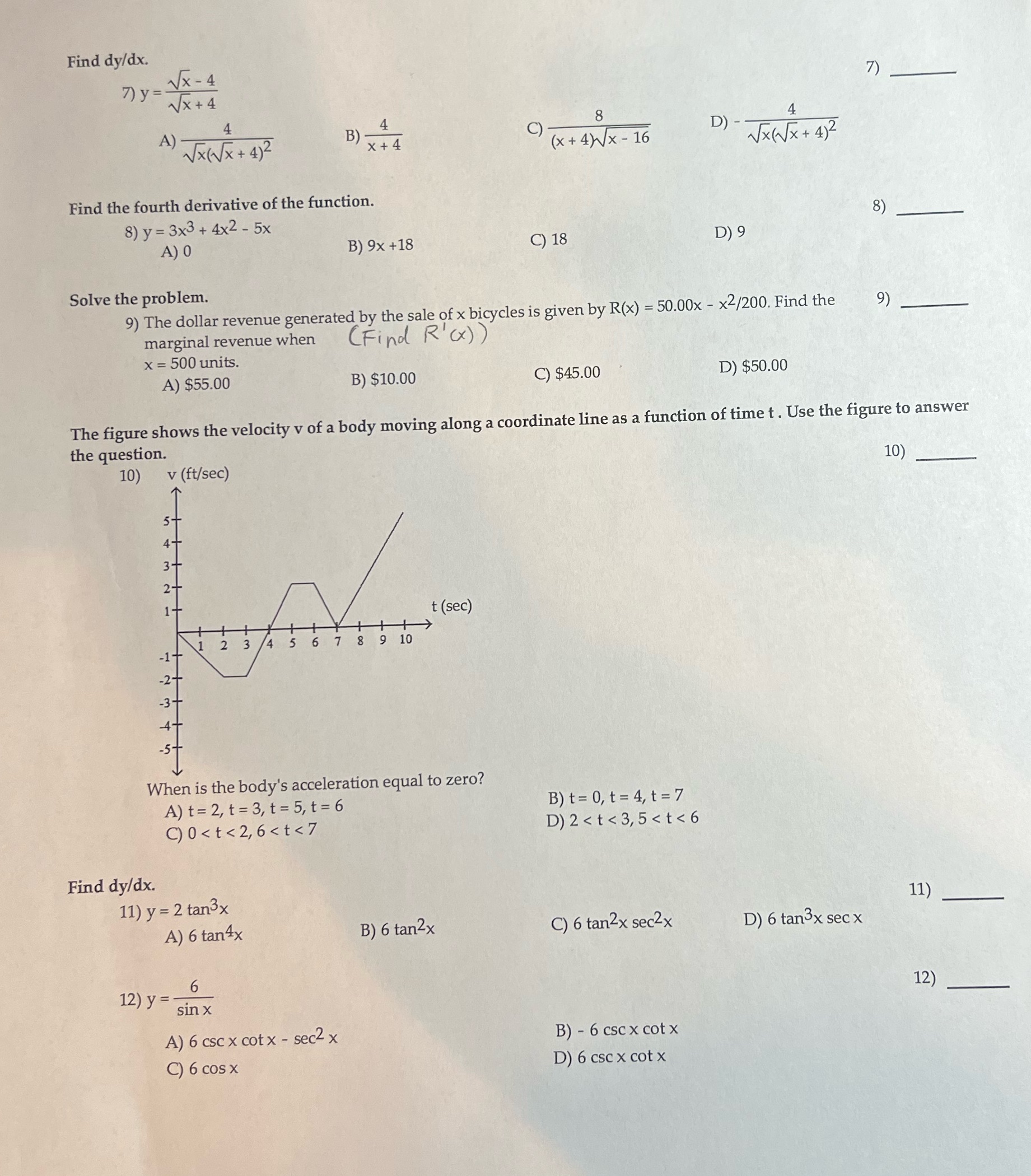  Find dy/dx. 7) y = Vx - 4 Vx + 4