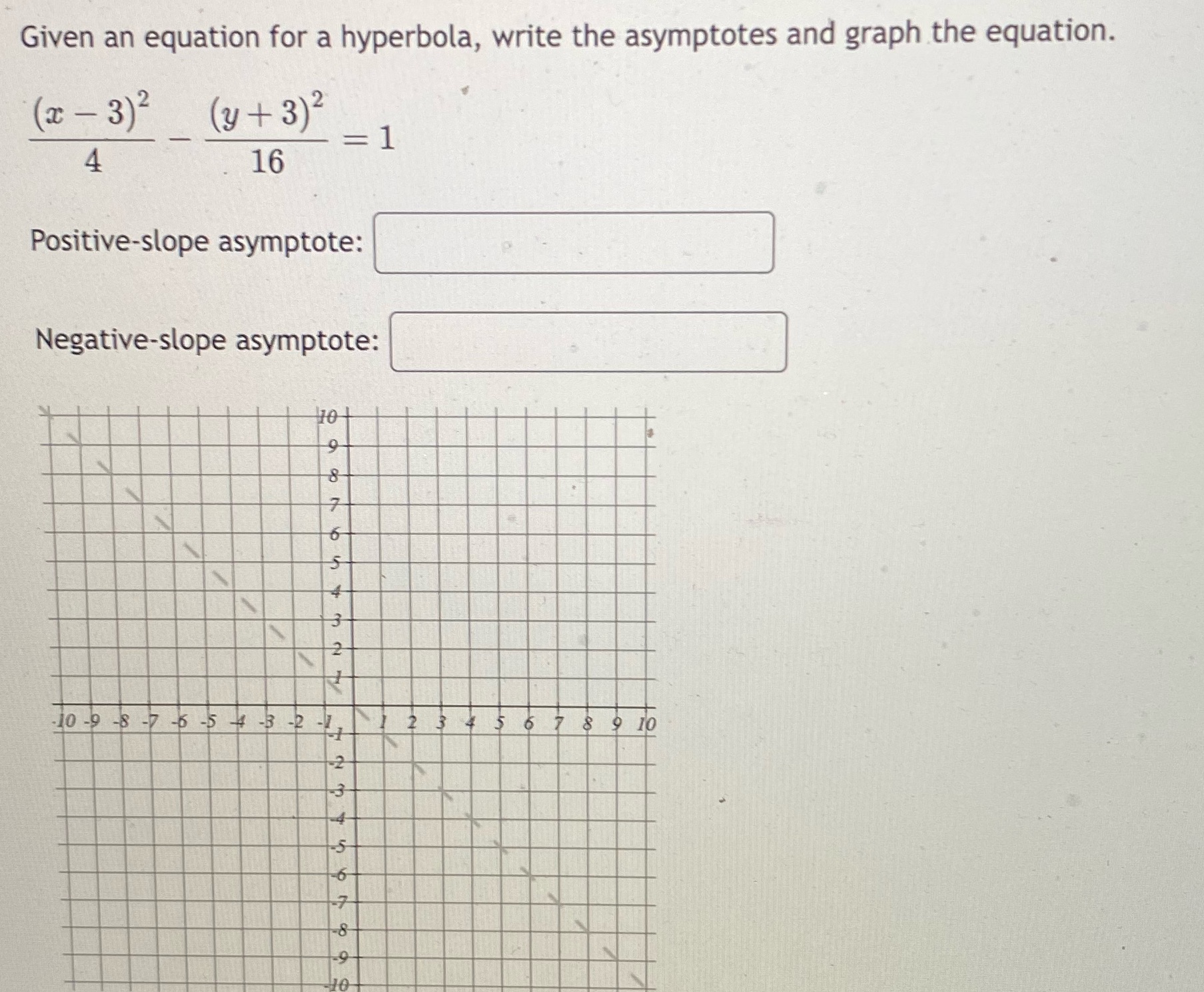  Given an equation for a hyperbola, write the asymptotes and graph