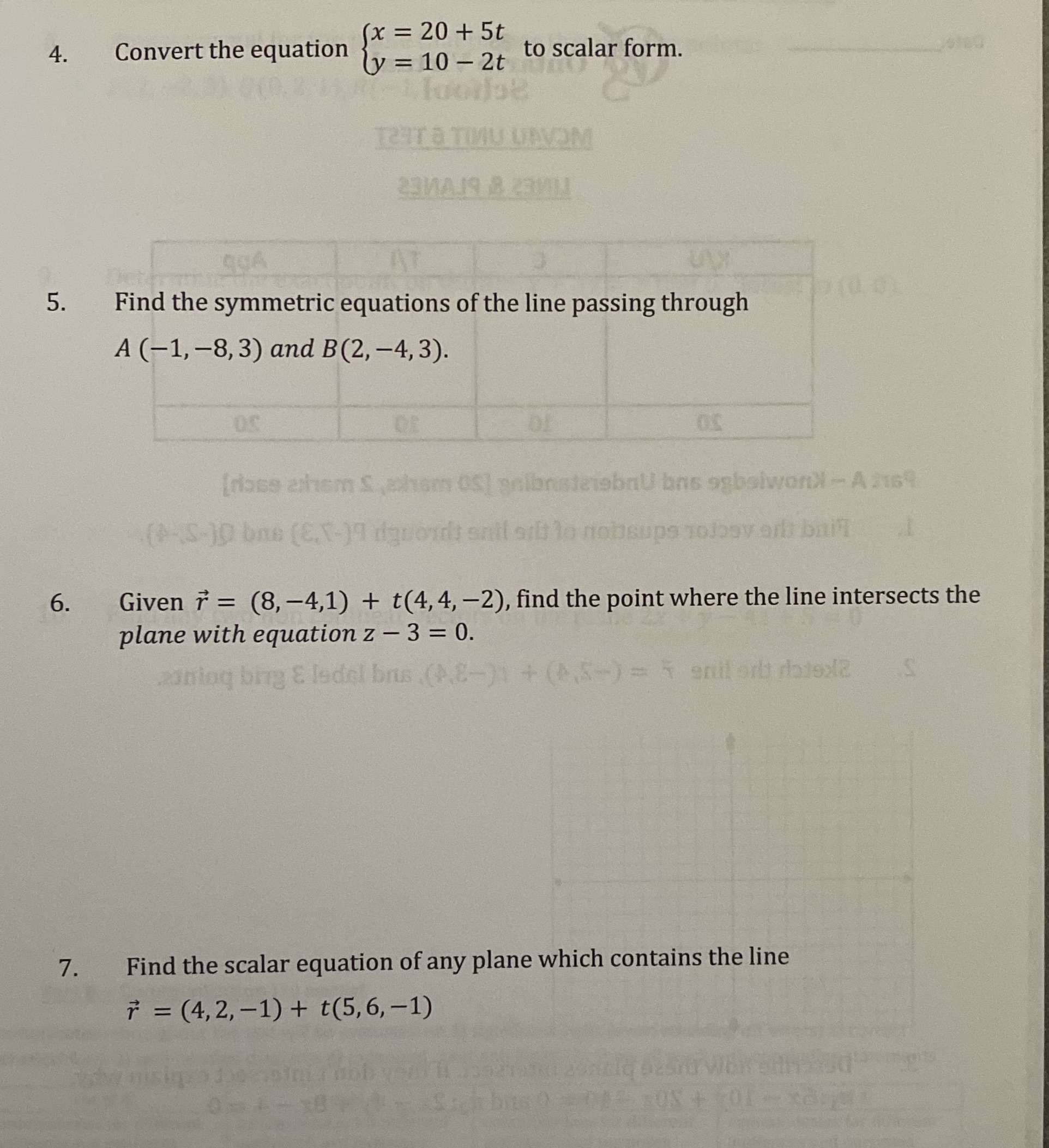 Calculus 4. Convert the equation x = 20 + 5t y =