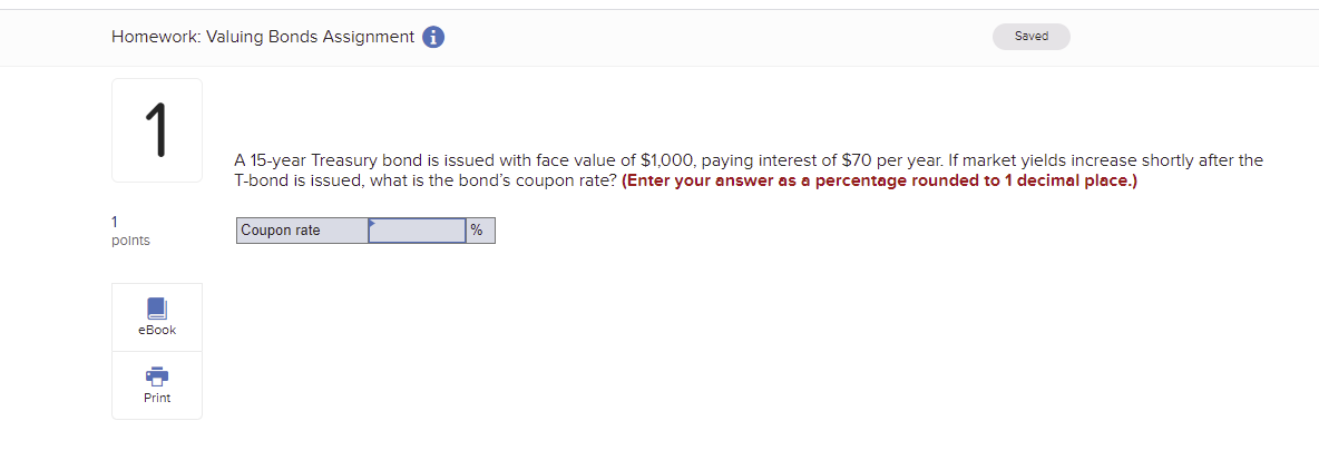 Need help Homework: Valuing Bonds Assignment 0 Saved 1 A15year Treasury bond