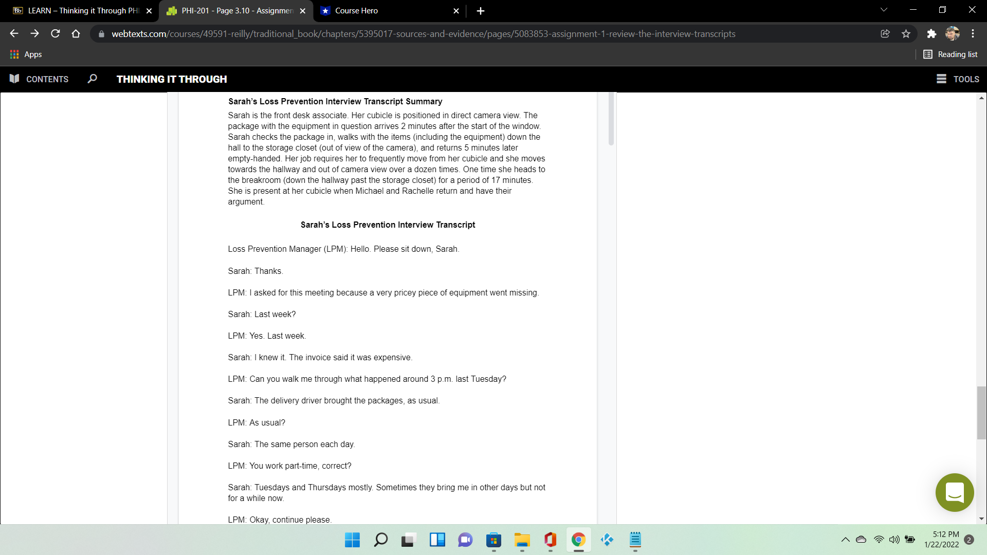 from his work area for 35 minutes during the time in question.