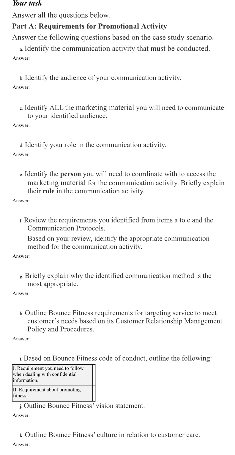 Case studyYou are currently working as a Centre Manager for Bounce Fitness,