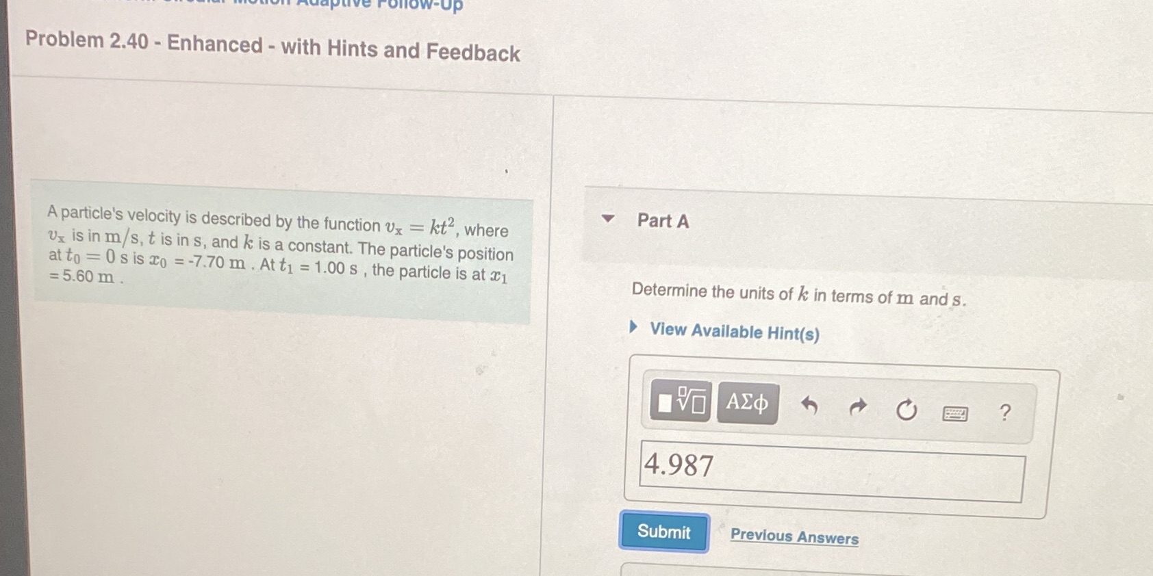  Follow-Up Problem 2.40 - Enhanced - with Hints and Feedback V