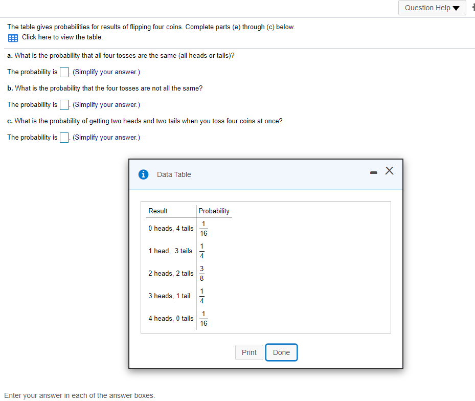 Needing help please Question Help V 'l The table gives probabilities for