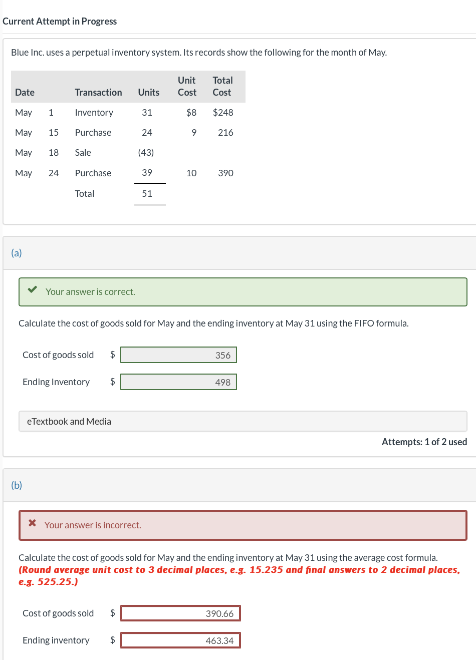 Its records show the following for the month of May. Unit Total