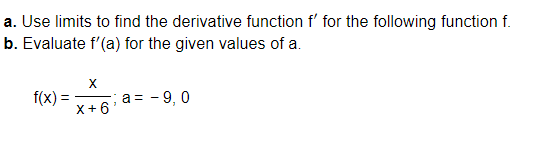 is a definition of f'(a). Determine the function f(x) and the value