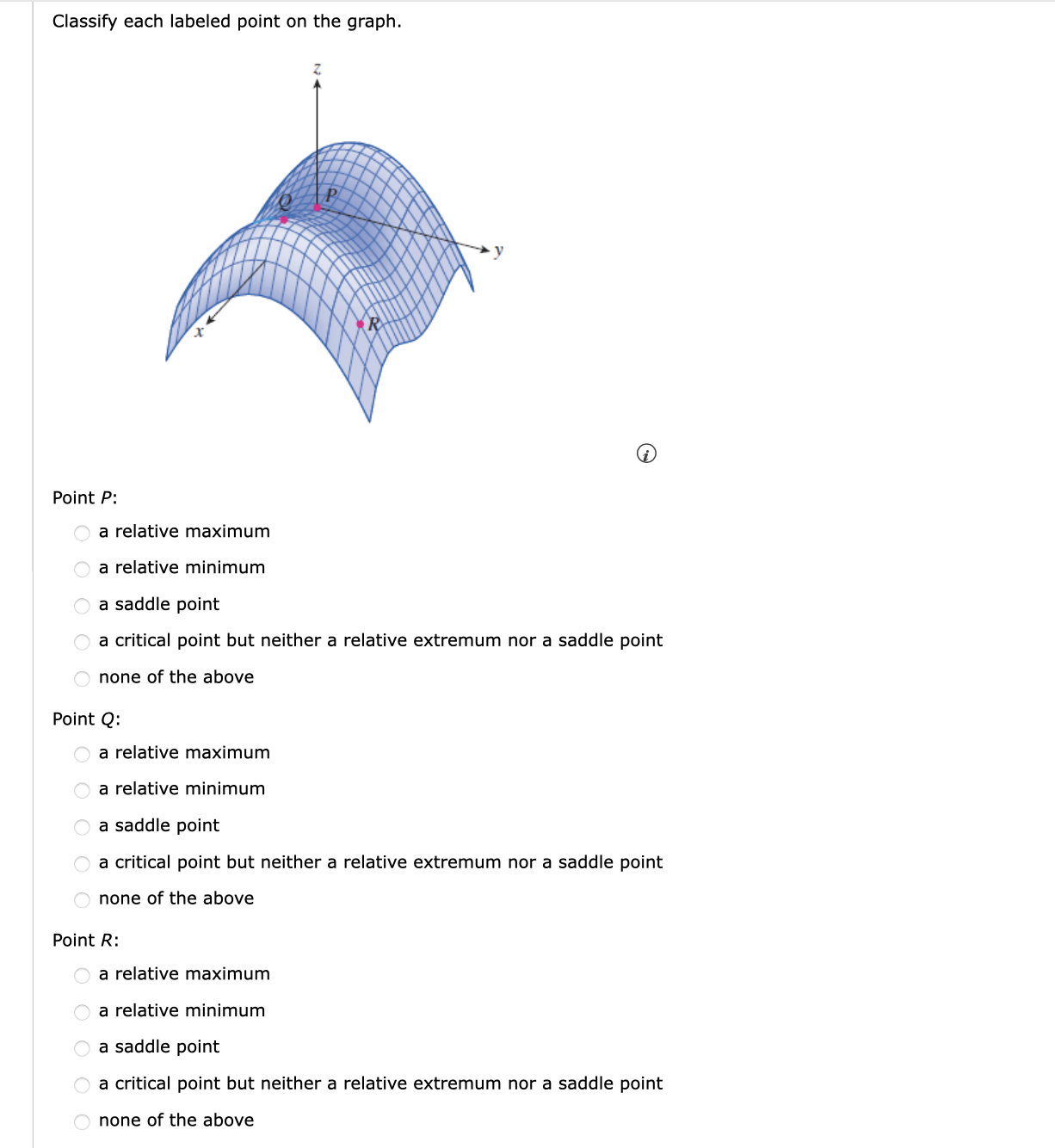 maximum a relative minimum a saddle point a critical point but neither