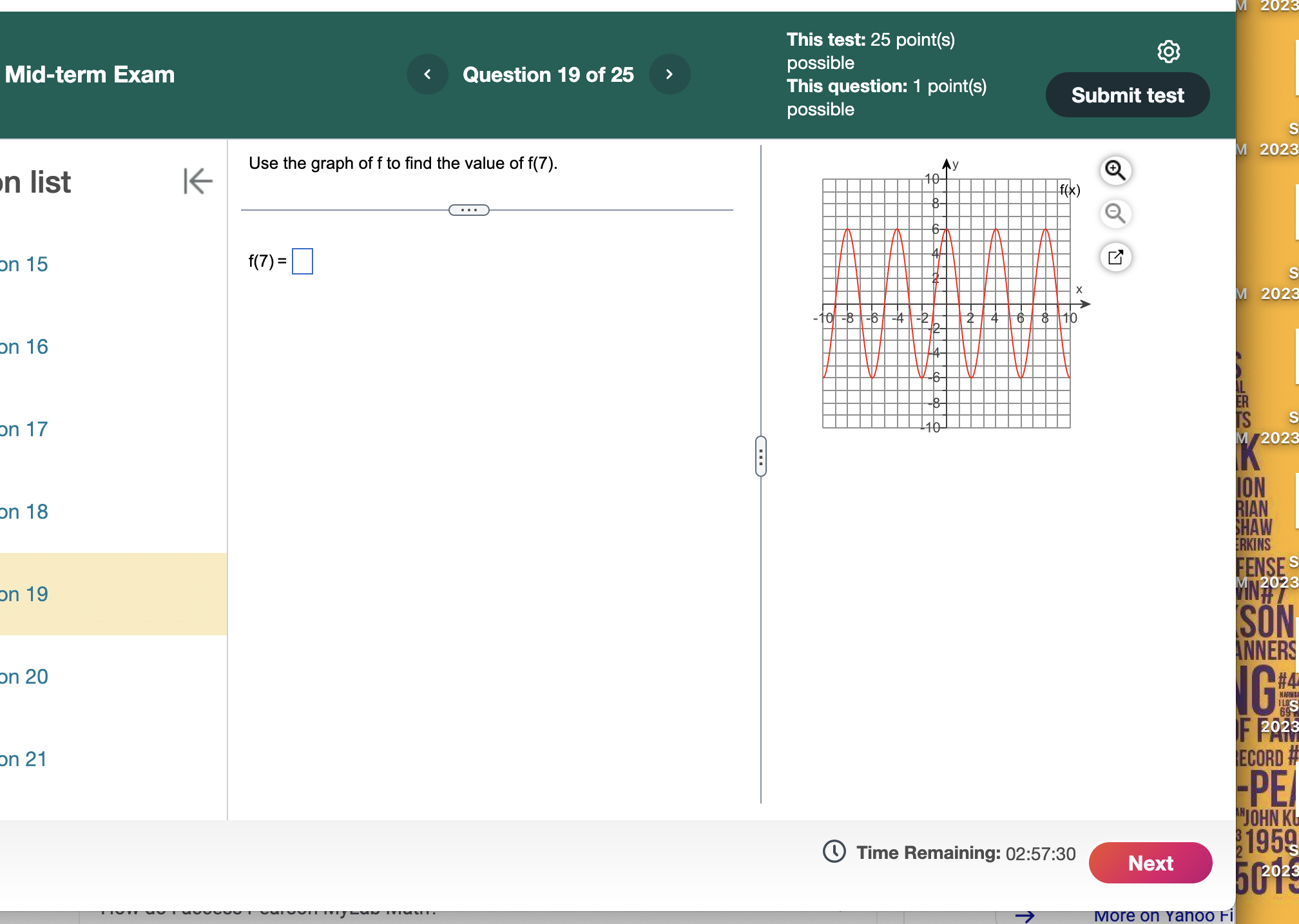 graph of f? O Question 4 O A. The graph of g