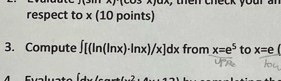 Solve 3 e is lower limit and e^5 is upper limit how