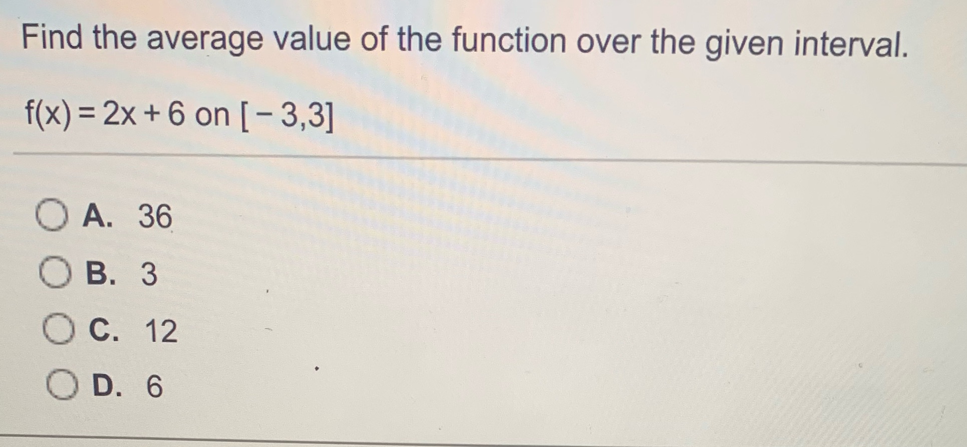  Find the average value of the function over the given interval.