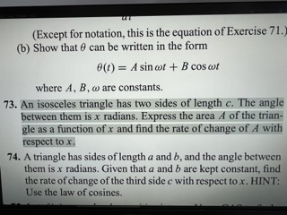 isosceles triangle has two sides of length c. The angle between them