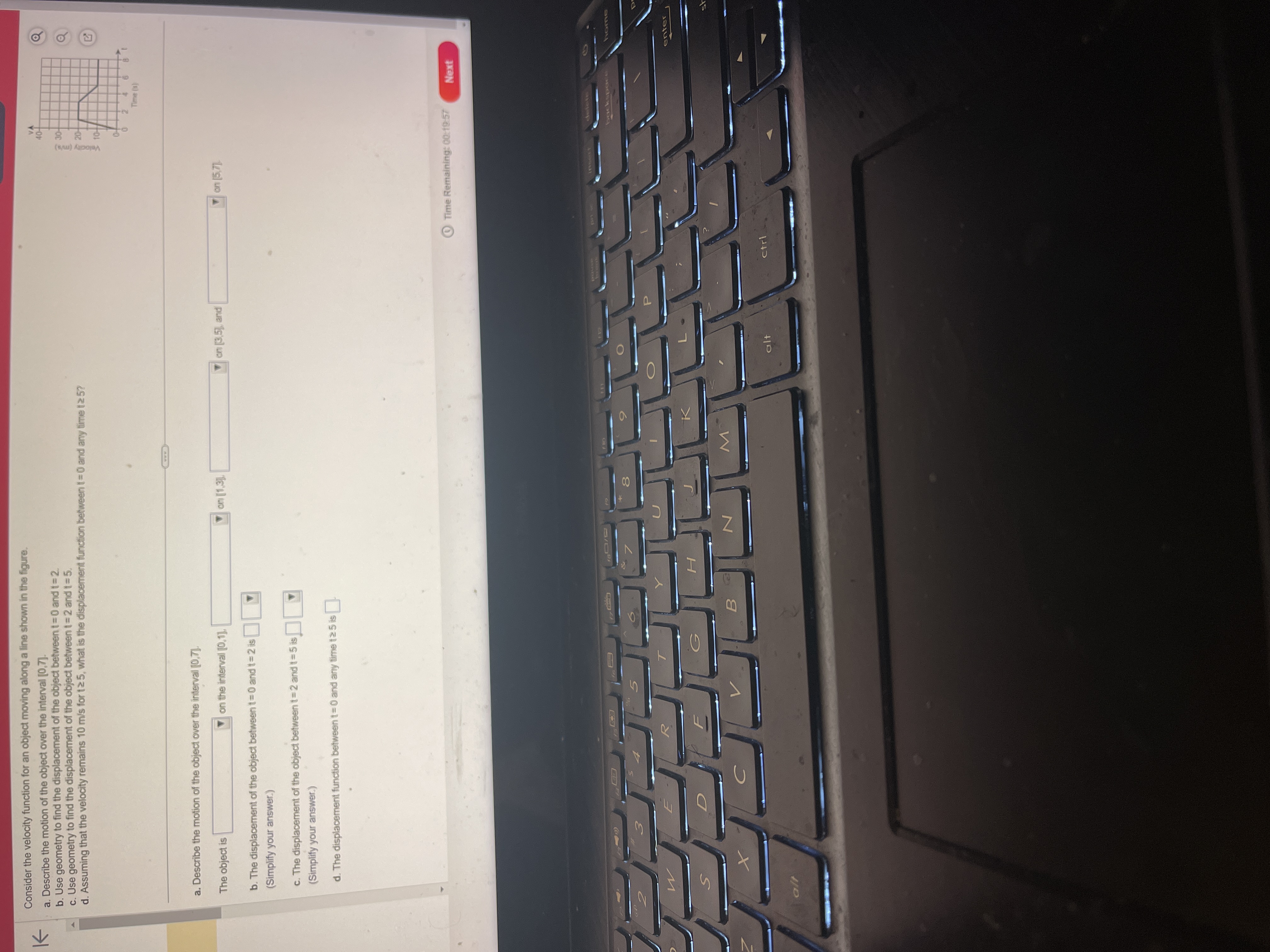  Consider the velocity function for an object moving along a line