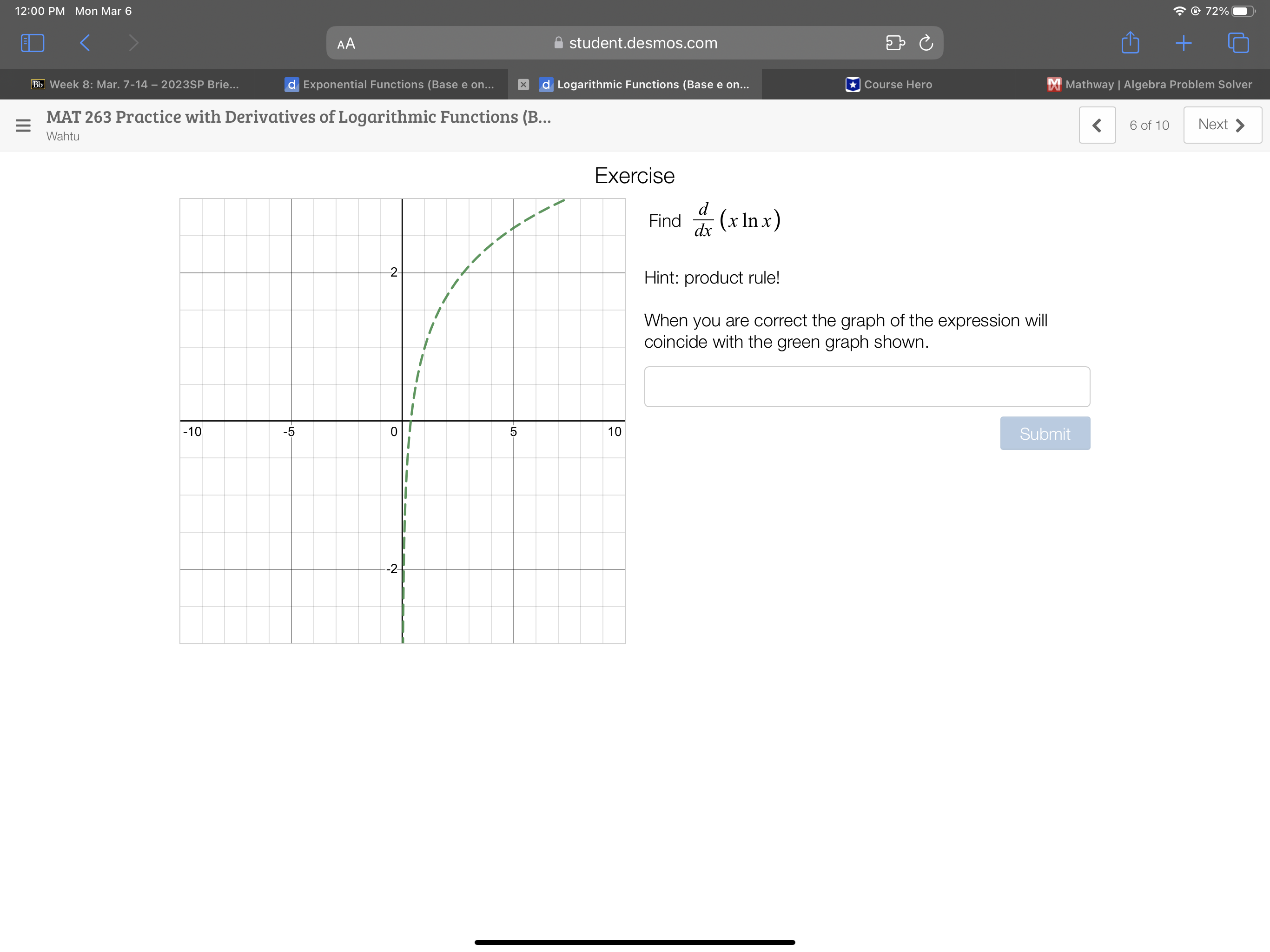 dx In ( x ) 2- Hint: quotient rule! When you are