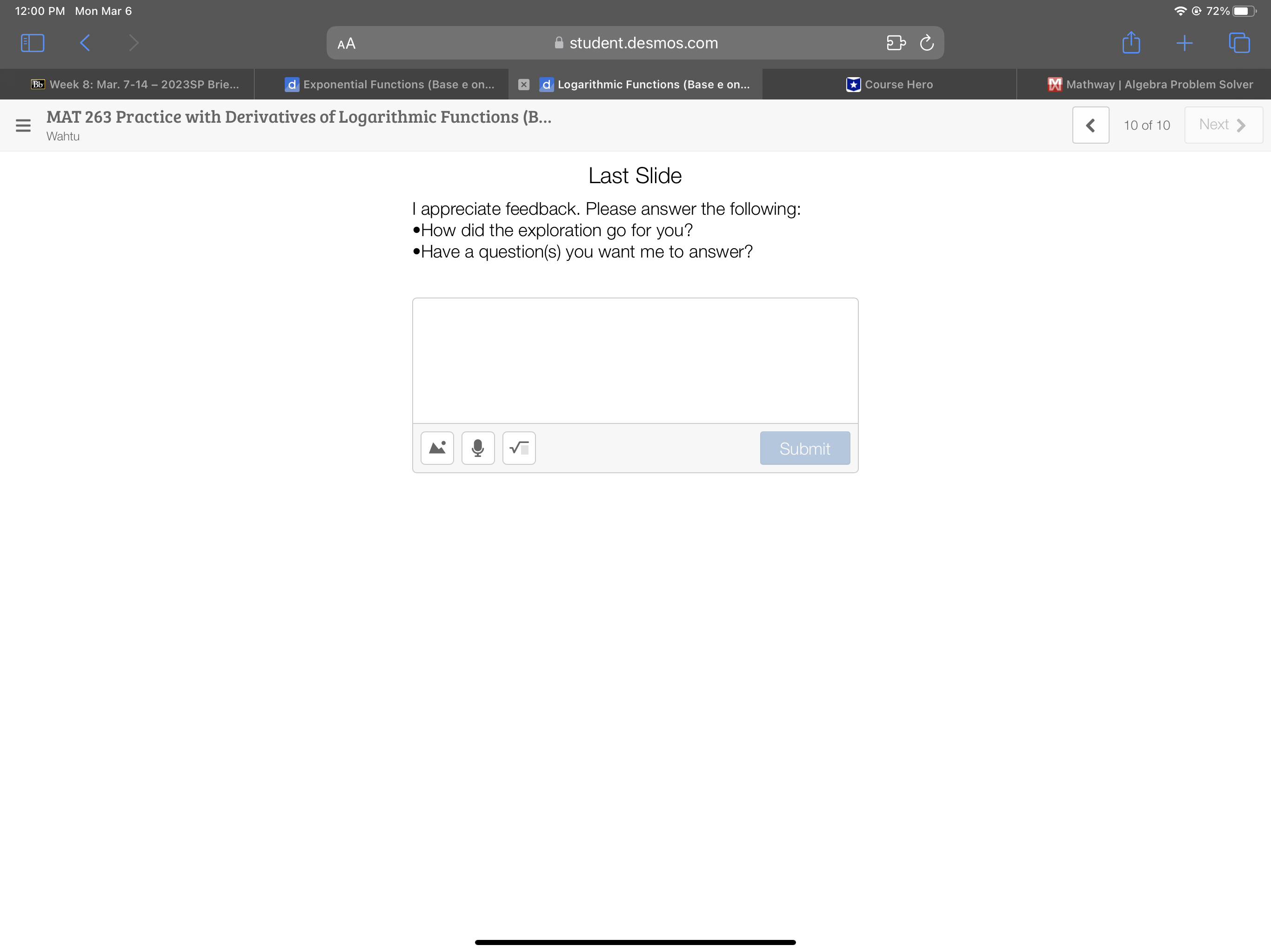 @ 72% AA student.desmos.com C + Bb Week 8: Mar. 7-14 -