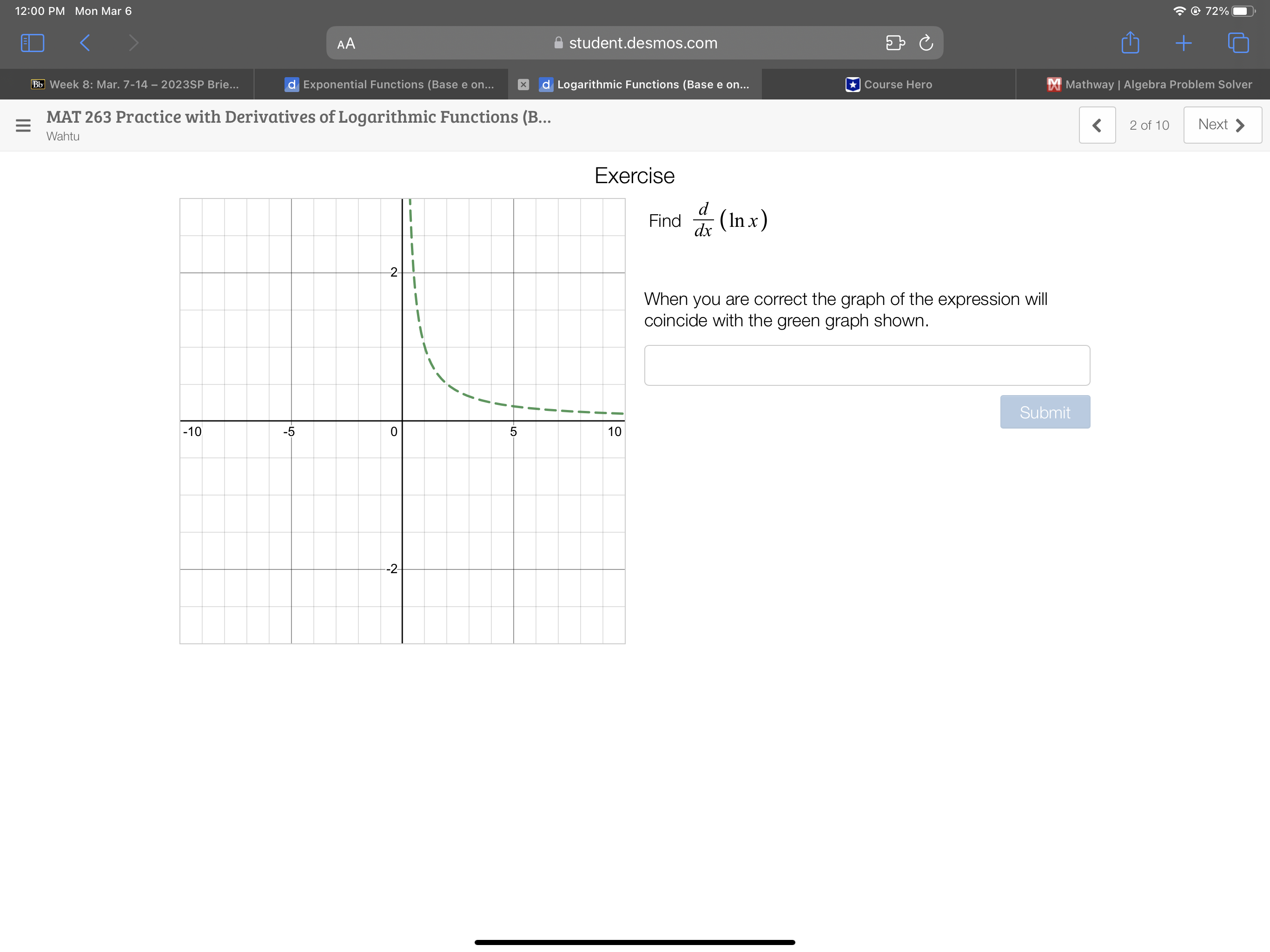 Exponential Functions (Base e on... x d Logarithmic Functions (Base e on...