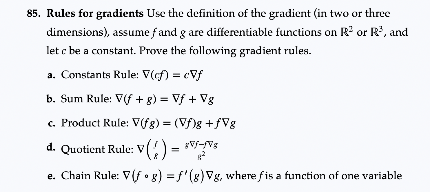 b. Sum Rule: V(f + g) = Vf + Vg c. Product