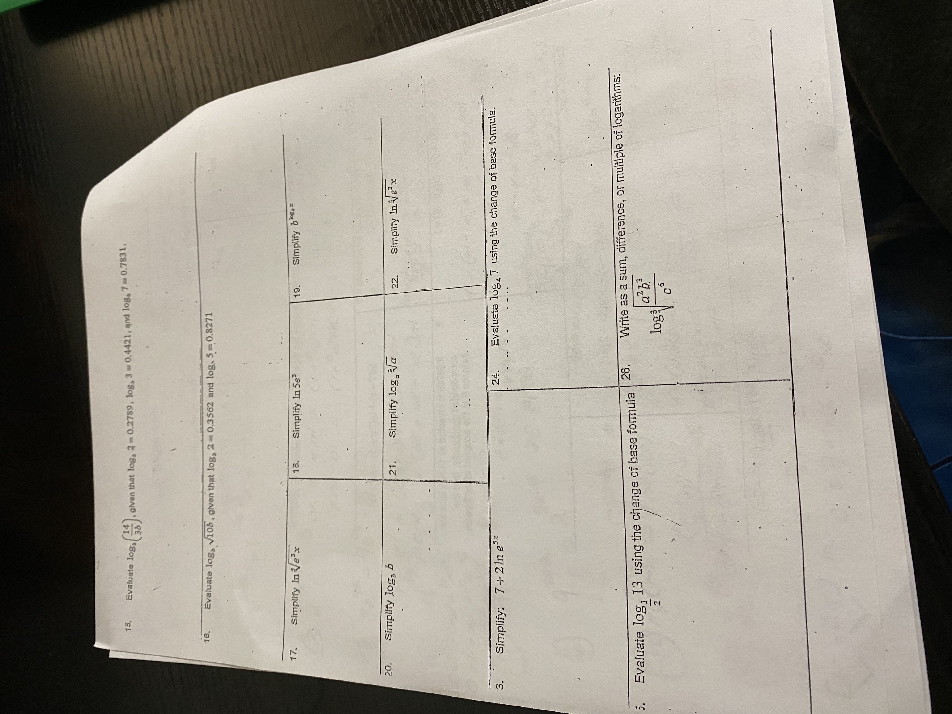  15 . Evaluate log, , given that log, 2 = 0.2789,