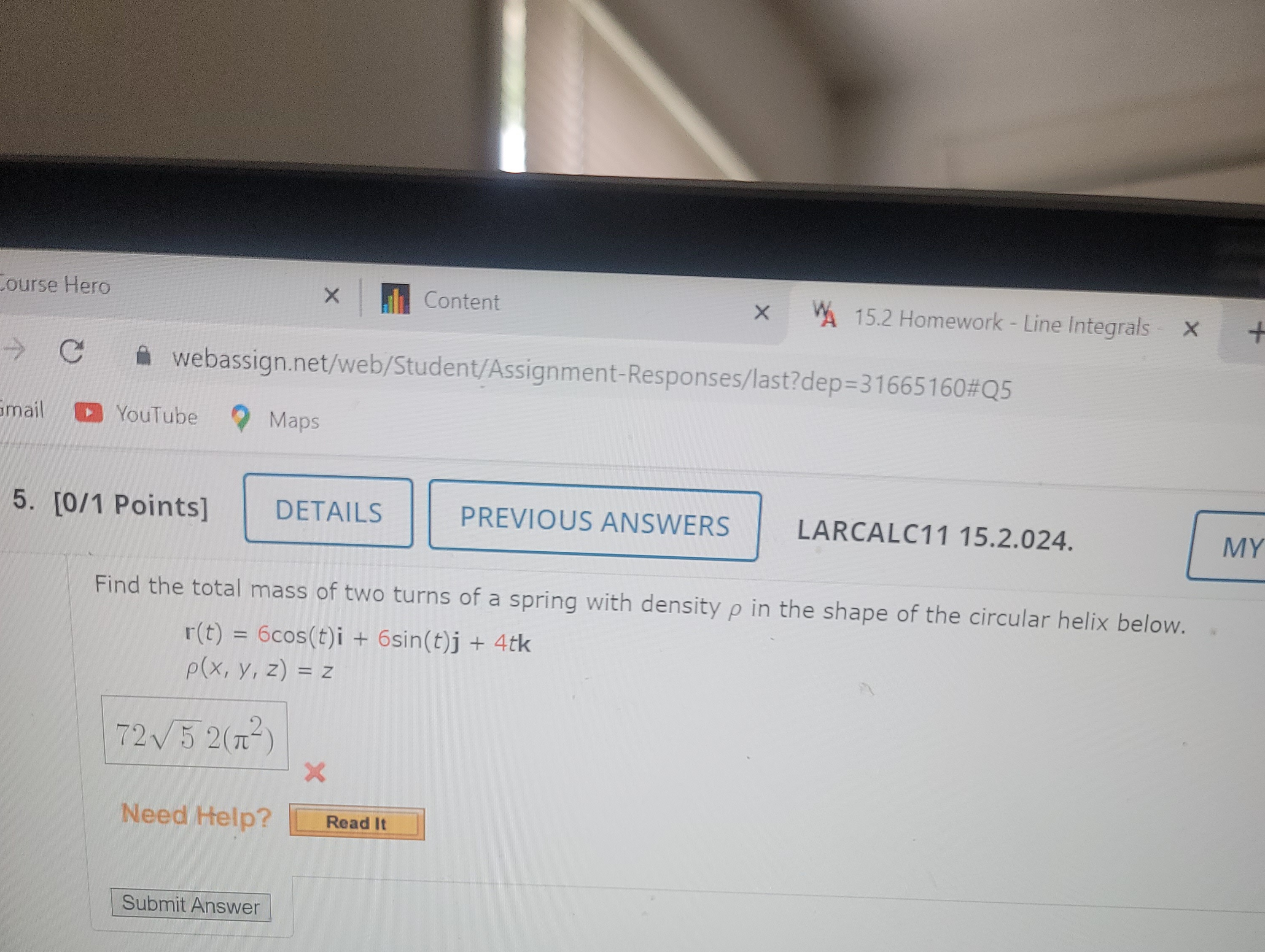 a spring with density p in the shape of the circular helix